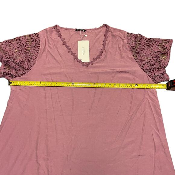Bloomchic Purple V Neck Floral Lace Sleeve Patchwork Size 26 - Picture 5 of 5